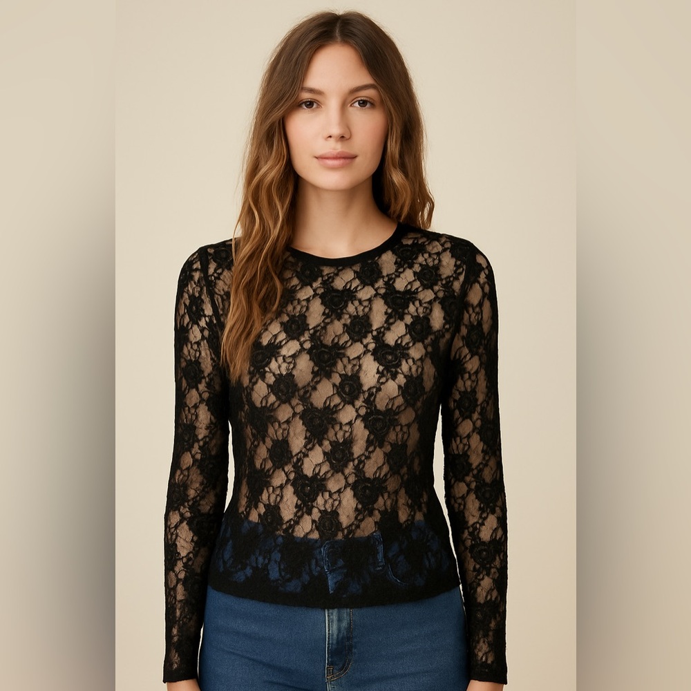 Black Lace Long Sleeve Top